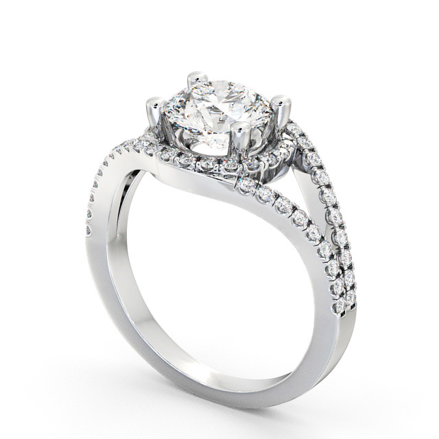 Halo Round Diamond Engagement Ring 9K White Gold - Levam ENRD60_WG_SIDE