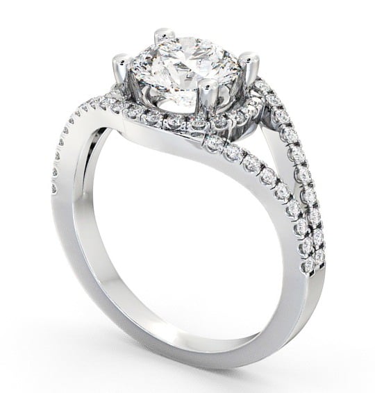 Halo Round Diamond Engagement Ring 9K White Gold - Levam ENRD60_WG_THUMB1