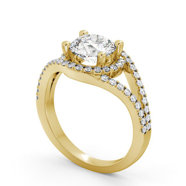 Halo Round Diamond Engagement Ring 18K Yellow Gold - Levam ENRD60_YG_SIDE