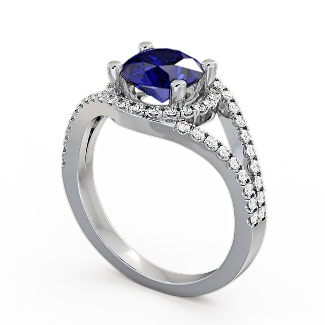 Halo Blue Sapphire and Diamond 1.94ct Ring 18K White Gold - Levam ENRD60GEM_WG_BS_SIDE