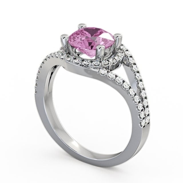 Halo Pink Sapphire and Diamond 1.94ct Ring 18K White Gold - Levam ENRD60GEM_WG_PS_SIDE