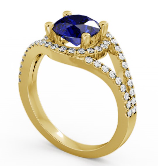 Halo Blue Sapphire and Diamond 1.94ct Ring 18K Yellow Gold - Levam ENRD60GEM_YG_BS_THUMB1