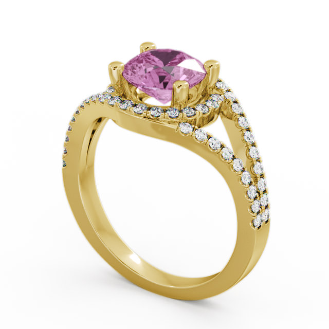Halo Pink Sapphire and Diamond 1.94ct Ring 18K Yellow Gold - Levam ENRD60GEM_YG_PS_SIDE