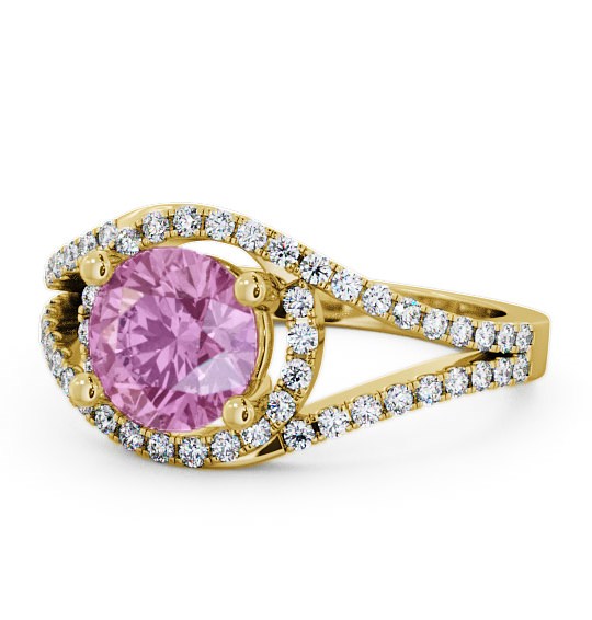  Halo Pink Sapphire and Diamond 1.94ct Ring 18K Yellow Gold - Levam ENRD60GEM_YG_PS_THUMB2 