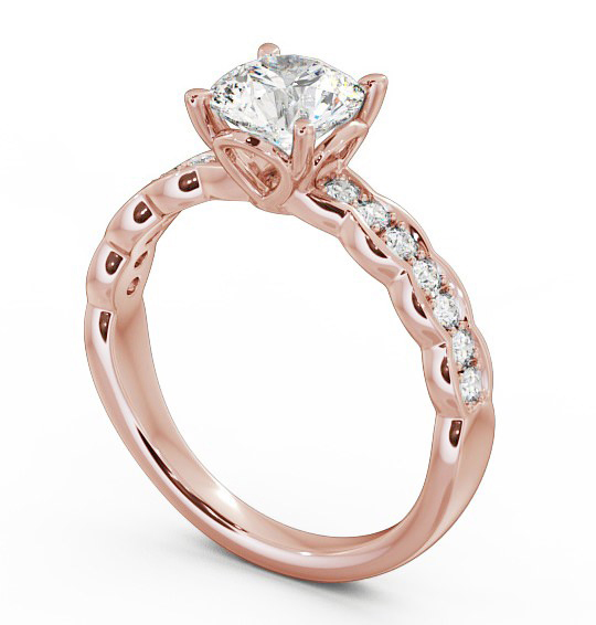 Round Diamond Waving Band Engagement Ring 9K Rose Gold Solitaire with Channel Set Side Stones ENRD64_RG_THUMB1 