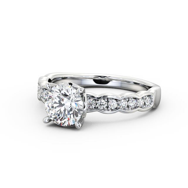 Round Diamond Engagement Ring 9K White Gold Solitaire With Side Stones - Felicia ENRD64_WG_FLAT
