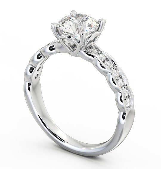 Round Diamond Waving Band Engagement Ring Platinum Solitaire with Channel Set Side Stones ENRD64_WG_THUMB1 