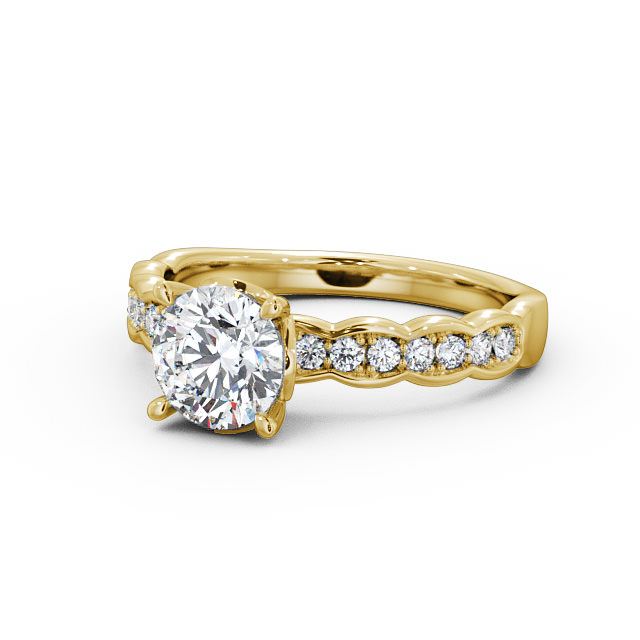 Round Diamond Engagement Ring 9K Yellow Gold Solitaire With Side Stones - Felicia ENRD64_YG_FLAT
