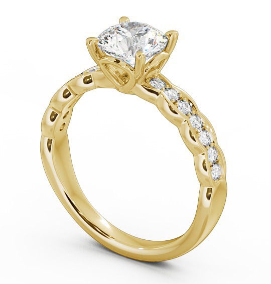 Round Diamond Waving Band Engagement Ring 18K Yellow Gold Solitaire with Channel Set Side Stones ENRD64_YG_THUMB1