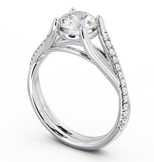 Round Diamond Crossover Band Engagement Ring Platinum Solitaire with Channel Set Side Stones ENRD67_WG_THUMB1