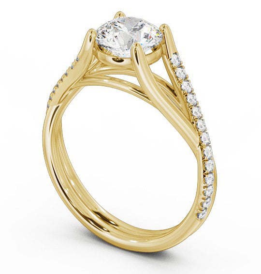 Round Diamond Crossover Band Engagement Ring 18K Yellow Gold Solitaire with Channel Set Side Stones ENRD67_YG_THUMB1