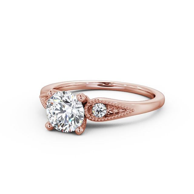 Round Diamond Engagement Ring 18K Rose Gold Solitaire With Side Stones - Agria ENRD78_RG_FLAT