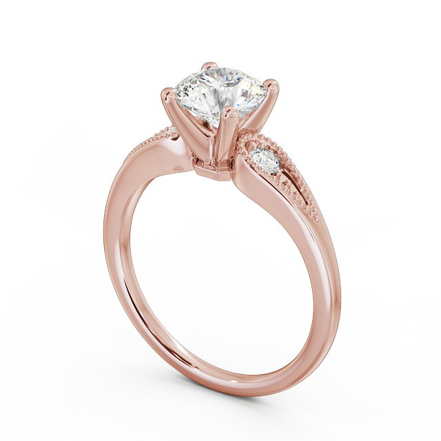 Round Diamond Engagement Ring 18K Rose Gold Solitaire With Side Stones - Agria ENRD78_RG_SIDE