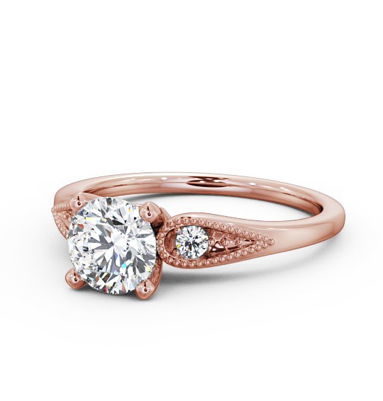  Round Diamond Engagement Ring 9K Rose Gold Solitaire With Side Stones - Agria ENRD78_RG_THUMB2 