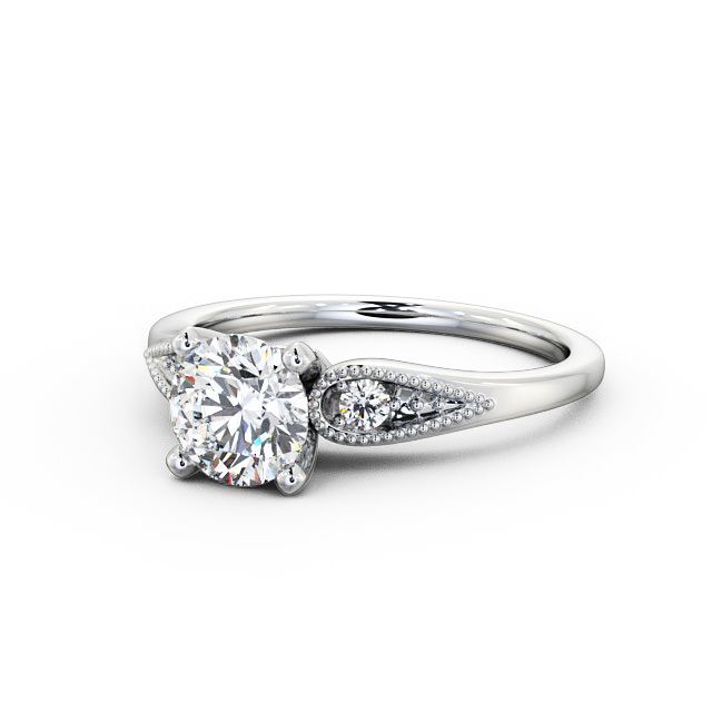 Round Diamond Engagement Ring 9K White Gold Solitaire With Side Stones - Agria ENRD78_WG_FLAT