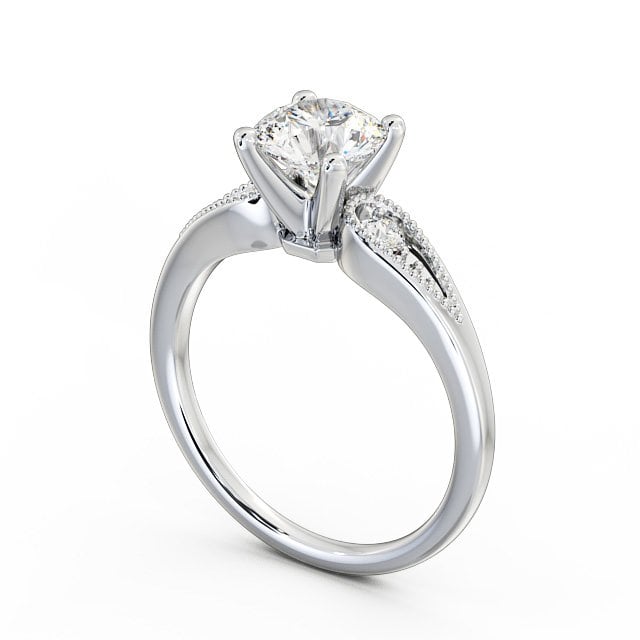 Round Diamond Engagement Ring 9K White Gold Solitaire With Side Stones - Agria ENRD78_WG_SIDE