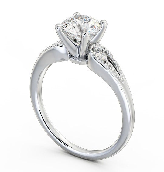 Round Diamond 4 Prong Engagement Ring Platinum Solitaire with Channel Set Side Stones ENRD78_WG_THUMB1 