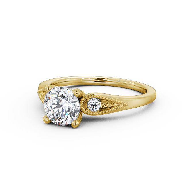Round Diamond Engagement Ring 9K Yellow Gold Solitaire With Side Stones - Agria ENRD78_YG_FLAT