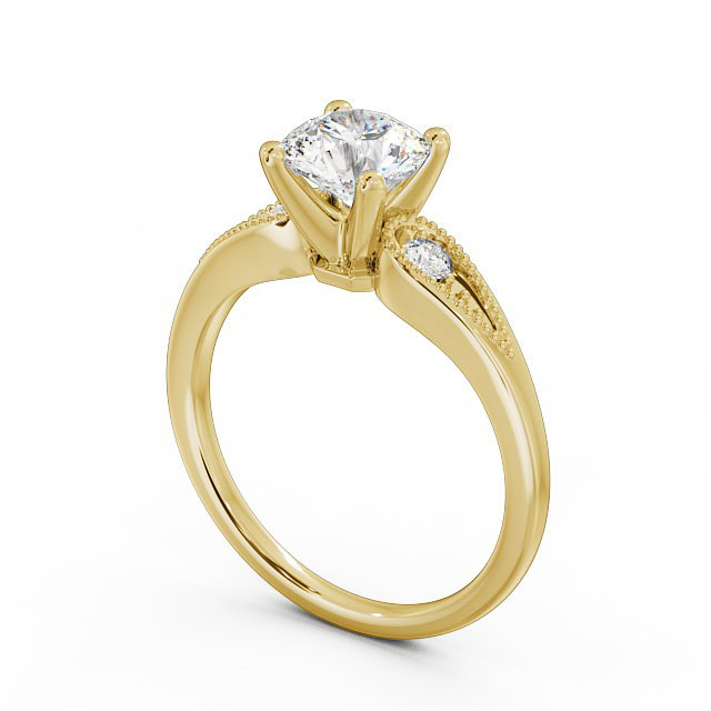 Round Diamond Engagement Ring 9K Yellow Gold Solitaire With Side Stones - Agria ENRD78_YG_SIDE