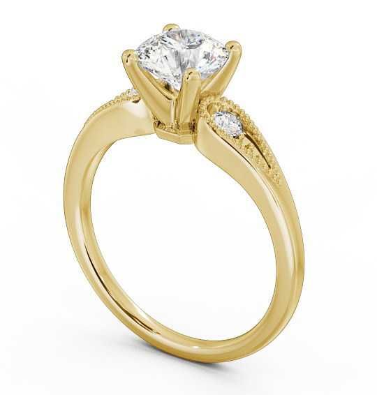 Round Diamond Engagement Ring 9K Yellow Gold Solitaire With Side Stones - Agria ENRD78_YG_THUMB1