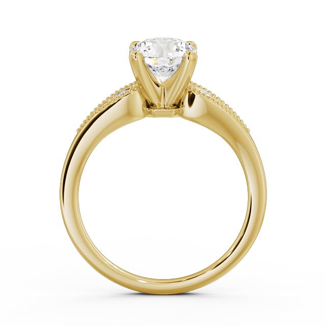 Round Diamond Engagement Ring 9K Yellow Gold Solitaire With Side Stones - Agria ENRD78_YG_UP