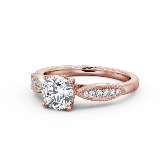 Round Diamond Engagement Ring 18K Rose Gold Solitaire With Side Stones - Devere ENRD79_RG_FLAT
