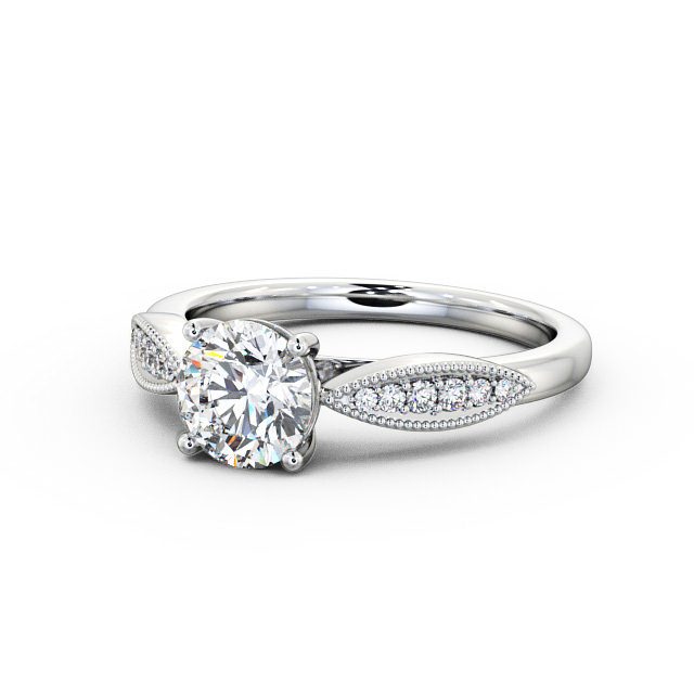 Round Diamond Engagement Ring 9K White Gold Solitaire With Side Stones - Devere ENRD79_WG_FLAT