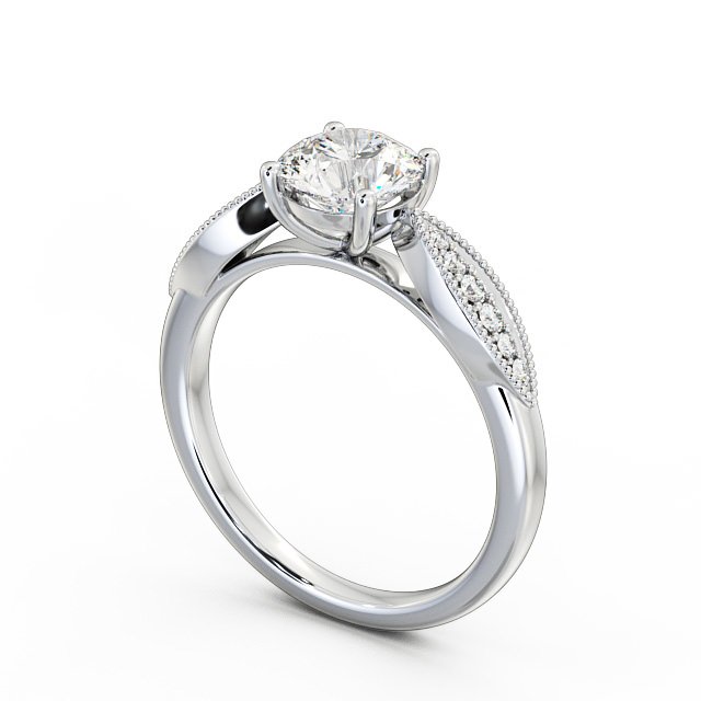 Round Diamond Engagement Ring 18K White Gold Solitaire With Side Stones - Devere ENRD79_WG_SIDE