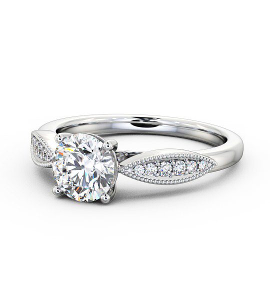  Round Diamond Engagement Ring 18K White Gold Solitaire With Side Stones - Devere ENRD79_WG_THUMB2 