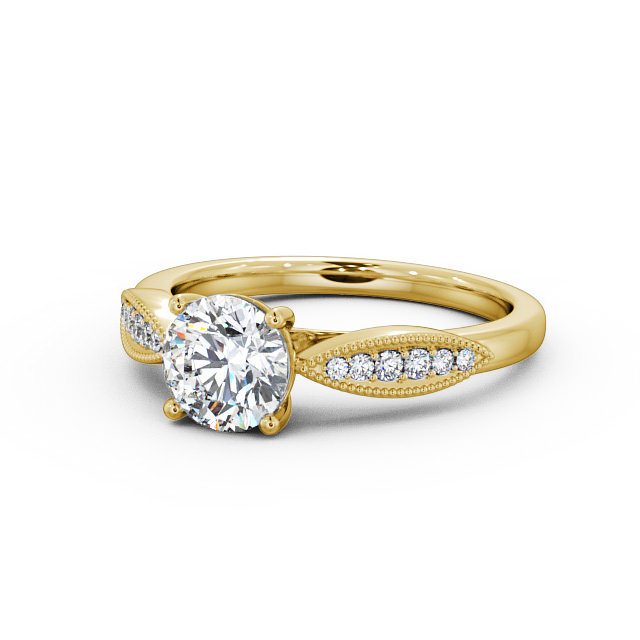 Round Diamond Engagement Ring 9K Yellow Gold Solitaire With Side Stones - Devere ENRD79_YG_FLAT