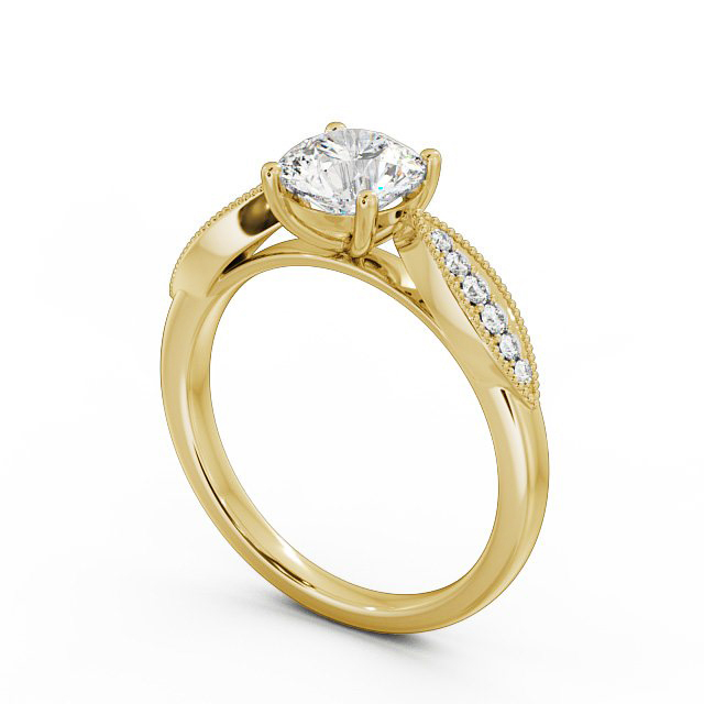Round Diamond Engagement Ring 9K Yellow Gold Solitaire With Side Stones - Devere ENRD79_YG_SIDE