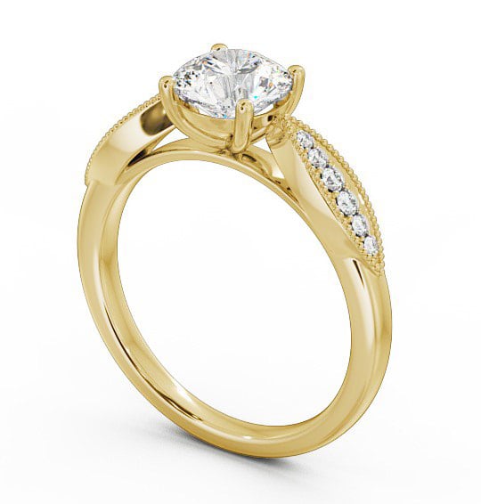 Round Diamond High Shoulder Engagement Ring 18K Yellow Gold Solitaire with Channel Set Side Stones ENRD79_YG_THUMB1