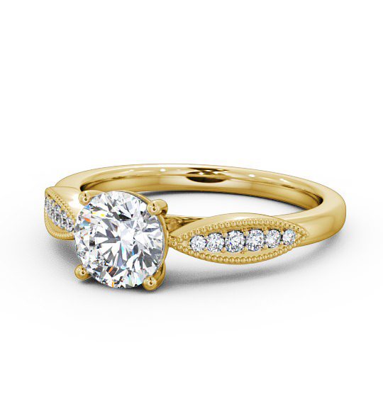  Round Diamond Engagement Ring 18K Yellow Gold Solitaire With Side Stones - Devere ENRD79_YG_THUMB2 