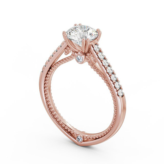 Round Diamond Engagement Ring 9K Rose Gold Solitaire With Side Stones - Pascala ENRD80_RG_SIDE