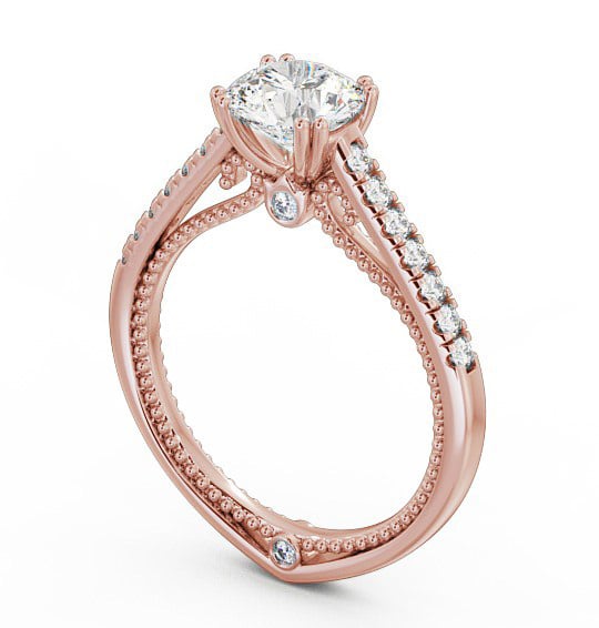 Round Diamond Unique Vintage Style Engagement Ring 9K Rose Gold Solitaire with Channel Set Side Stones ENRD80_RG_THUMB1 