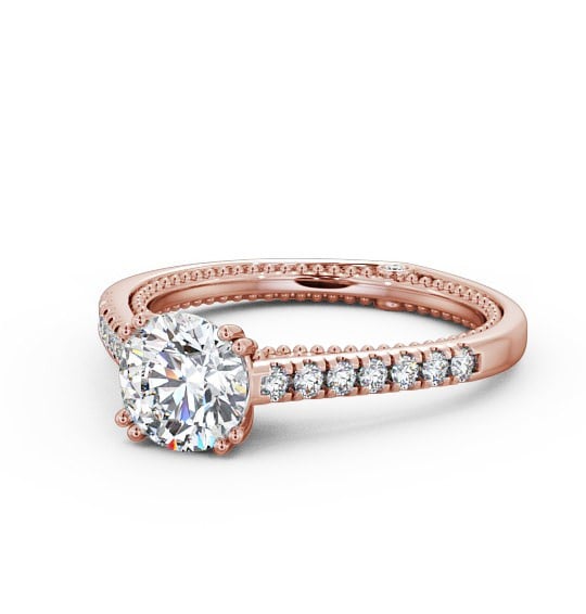  Round Diamond Engagement Ring 9K Rose Gold Solitaire With Side Stones - Pascala ENRD80_RG_THUMB2 