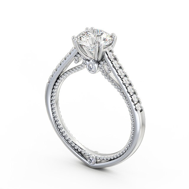 Round Diamond Engagement Ring 9K White Gold Solitaire With Side Stones - Pascala ENRD80_WG_SIDE