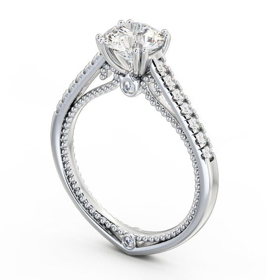 Round Diamond Unique Vintage Style Engagement Ring 18K White Gold Solitaire with Channel Set Side Stones ENRD80_WG_THUMB1 