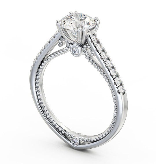 Round Diamond Unique Vintage Style Engagement Ring Platinum Solitaire with Channel Set Side Stones ENRD80_WG_THUMB1