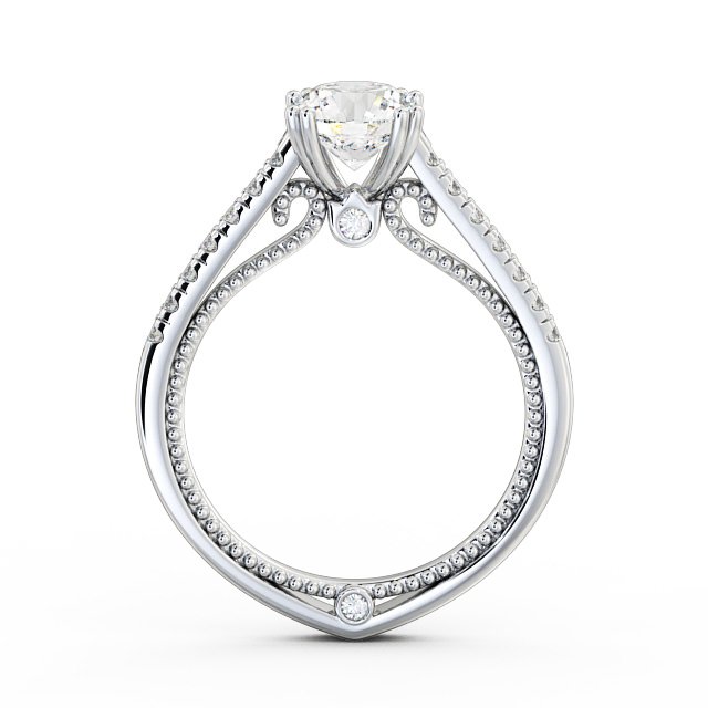 Round Diamond Engagement Ring 9K White Gold Solitaire With Side Stones - Pascala ENRD80_WG_UP