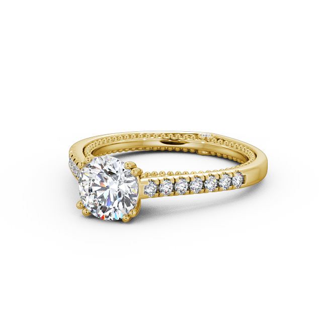 Round Diamond Engagement Ring 18K Yellow Gold Solitaire With Side Stones - Pascala ENRD80_YG_FLAT