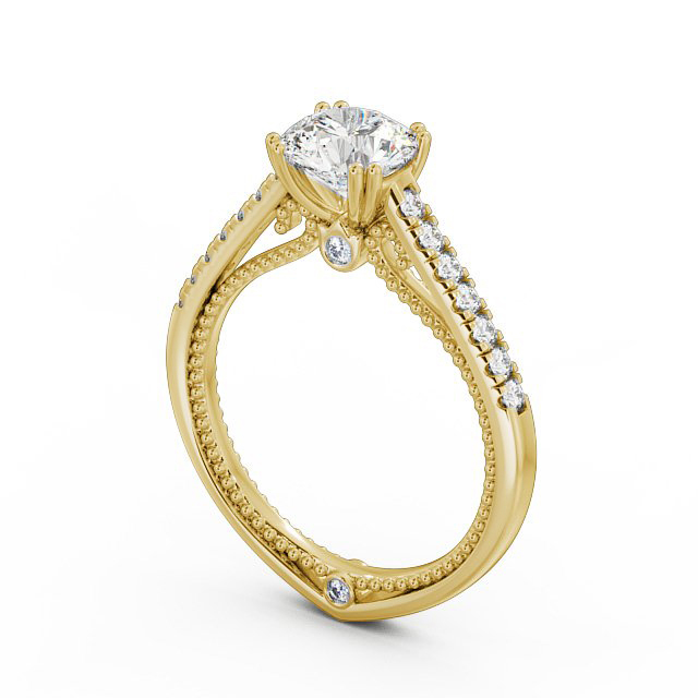 Round Diamond Engagement Ring 18K Yellow Gold Solitaire With Side Stones - Pascala ENRD80_YG_SIDE