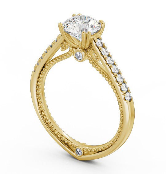Round Diamond Unique Vintage Style Engagement Ring 18K Yellow Gold Solitaire with Channel Set Side Stones ENRD80_YG_THUMB1