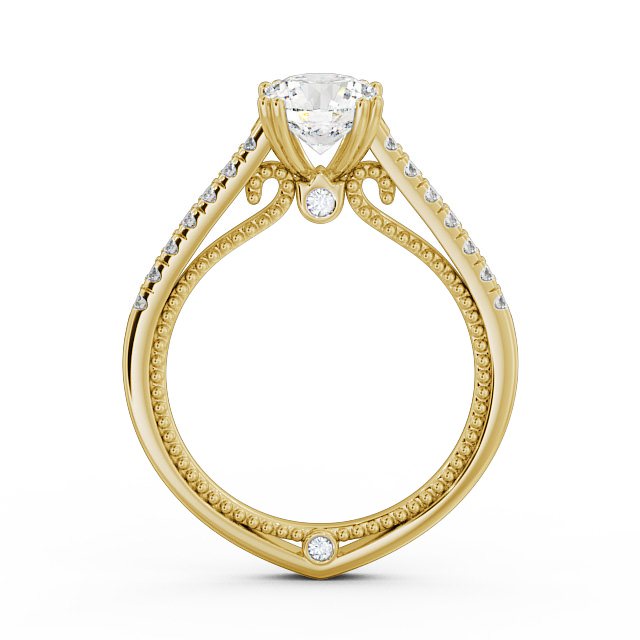 Round Diamond Engagement Ring 18K Yellow Gold Solitaire With Side Stones - Pascala ENRD80_YG_UP