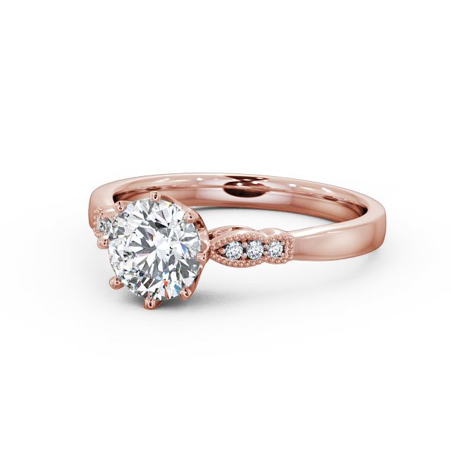 Round Diamond Engagement Ring 18K Rose Gold Solitaire With Side Stones - Chelise ENRD81_RG_FLAT