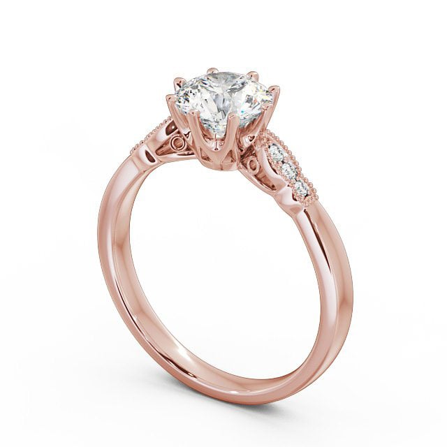 Round Diamond Engagement Ring 18K Rose Gold Solitaire With Side Stones - Chelise ENRD81_RG_SIDE