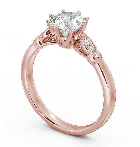 Round Diamond 8 Prong Engagement Ring 18K Rose Gold Solitaire with Channel Set Side Stones ENRD81_RG_THUMB1 