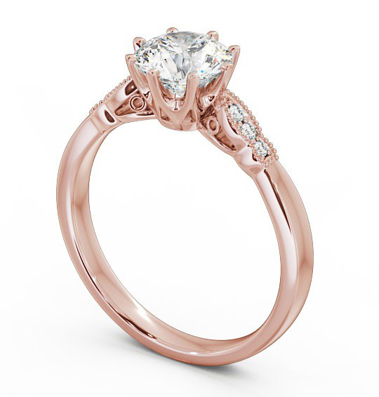 Round Diamond 8 Prong Engagement Ring 18K Rose Gold Solitaire with Channel Set Side Stones ENRD81_RG_THUMB1