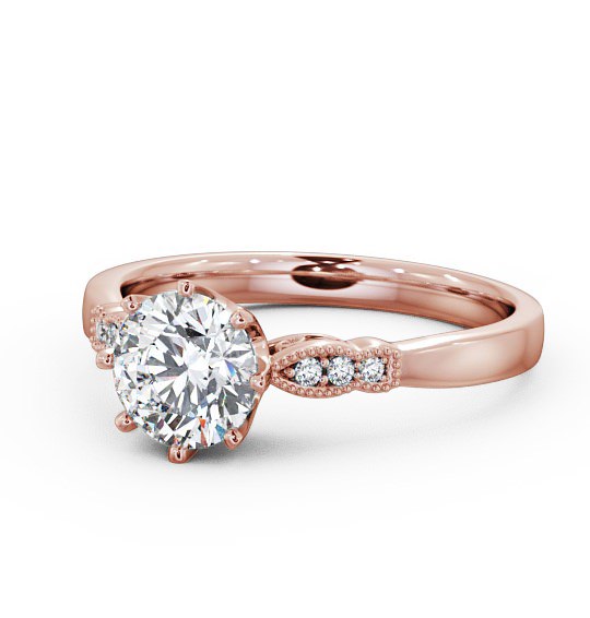  Round Diamond Engagement Ring 18K Rose Gold Solitaire With Side Stones - Chelise ENRD81_RG_THUMB2 