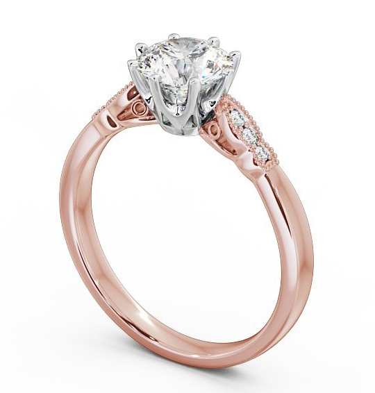 Round Diamond 8 Prong Engagement Ring 18K Yellow and White Gold Solitaire with Channel Set Side Stones ENRD81_RWG_THUMB1 